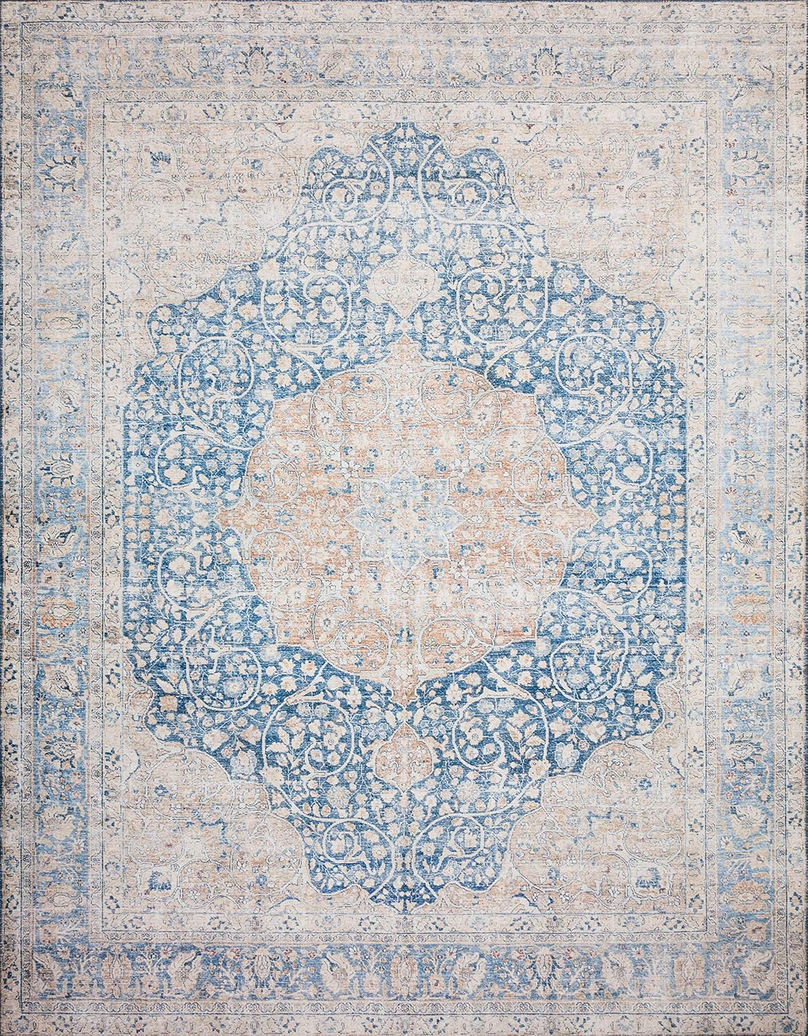 Loloi II Layla Collection LAY-07 Blue/Tangerine, Traditional 7'-6" x 9'-6" Area Rug | Amazon (US)