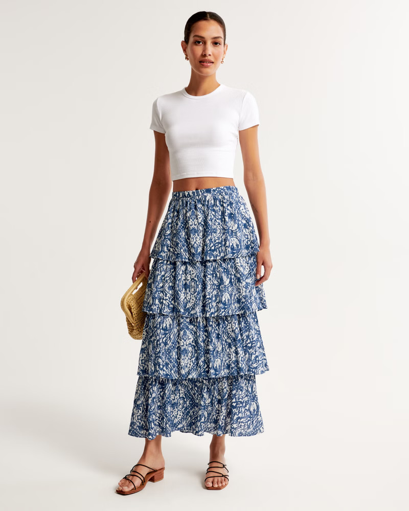 Tiered Crinkle Textured Maxi Skirt | Abercrombie & Fitch (US)