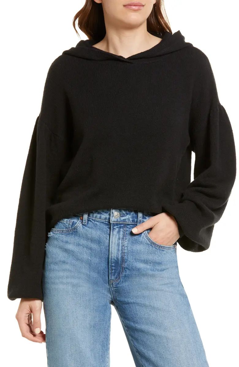 Puff Sleeve Hooded Cotton Blend Sweater | Nordstrom
