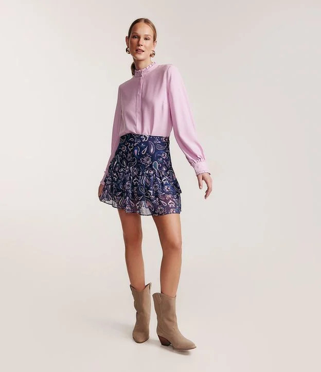 Saia Curta em Chiffon com Babados e Fio Metalizado Azul | Renner (BR)