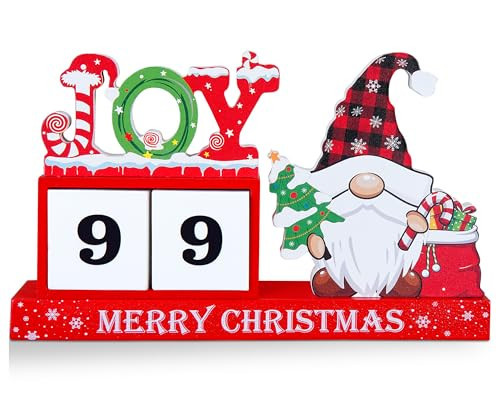 Christmas Countdown Blocks- 99 Day Christmas Advent Calendar with Movable Blocks, Wooden Countdown to Christmas Countdown Calendar with Cute Gnome JOY for Mantel, Tiered Tray, Table, Party Decor | Amazon (US)