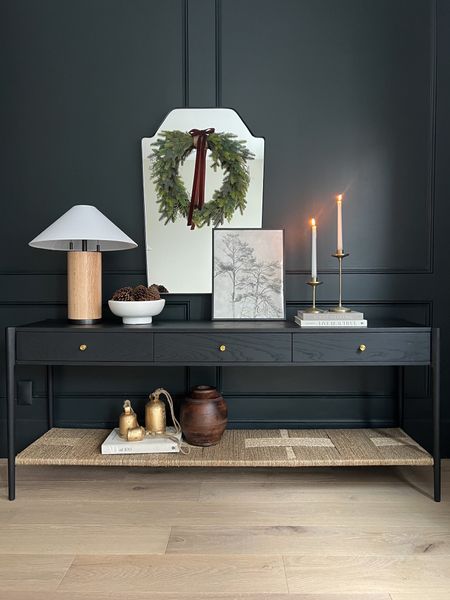Holiday console table styling 

McGee & co., black console table, table lamp, mirror, holiday decor, Christmas decor 

#LTKstyletip #LTKSeasonal #LTKhome