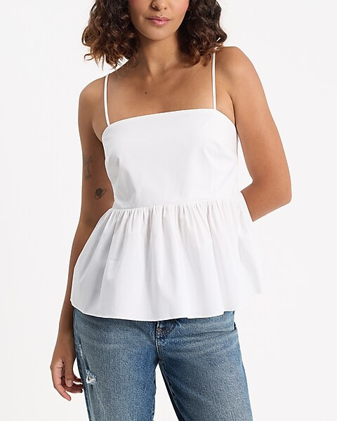 Poplin Square Neck Peplum Babydoll Cami | Express