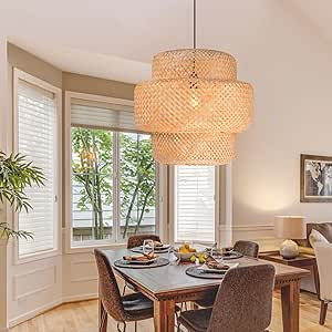 Arturesthome Bamboo Pendant Light for Kitchen Island, Home Decor Lampshade Chandeliers, Rattan Ha... | Amazon (US)