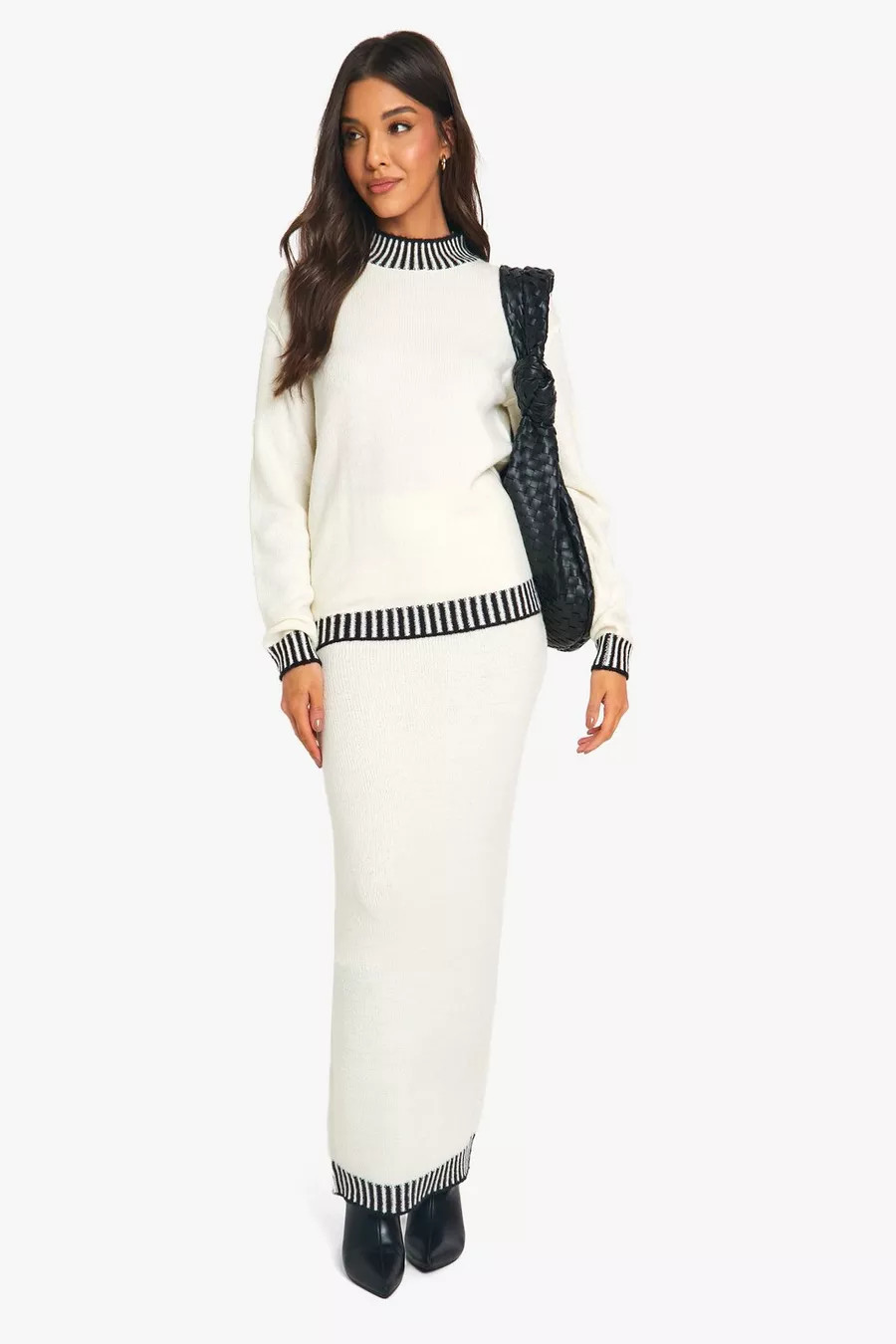 Premium Contrast Trim Jumper And Maxi Skirt Knitted Co-ord | boohoo (US & Canada)
