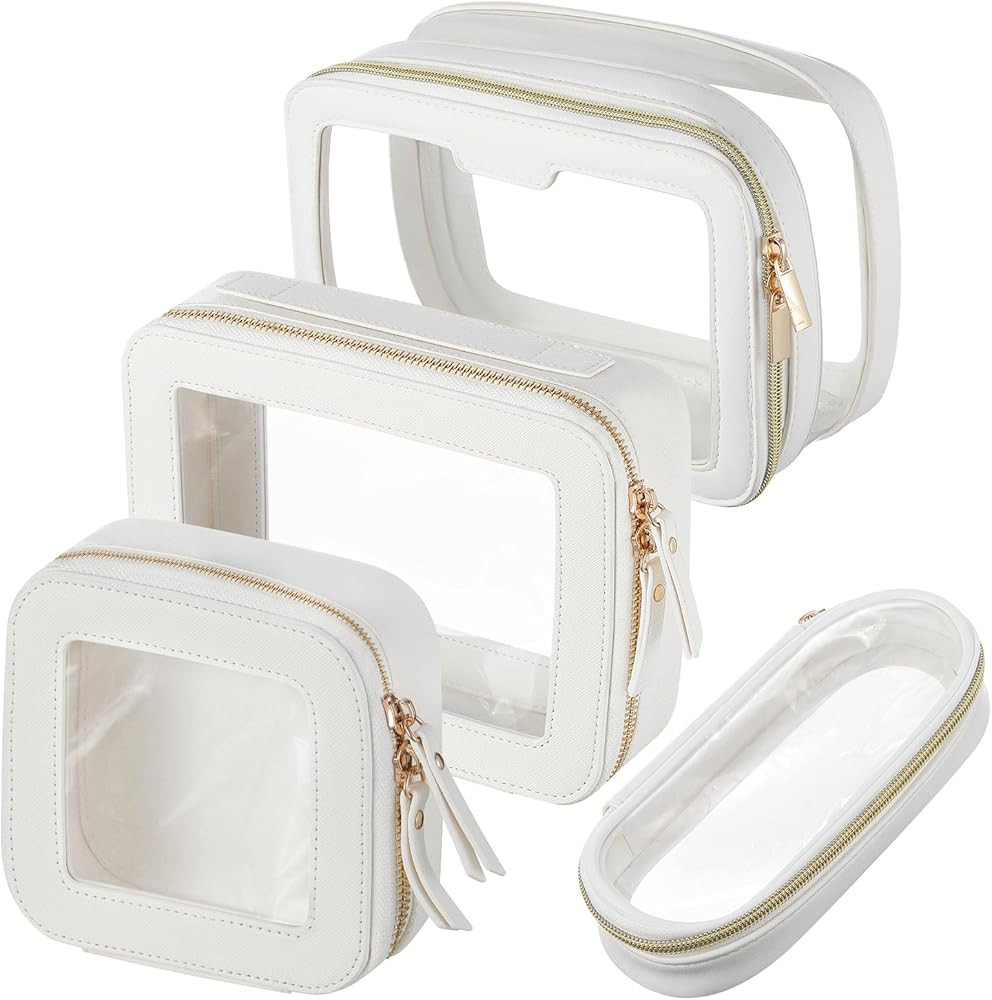 4 Pcs Leather Makeup Bags Set Clear Cosmetic Case for Women for Women Men White 4 Sizes | Amazon (US)