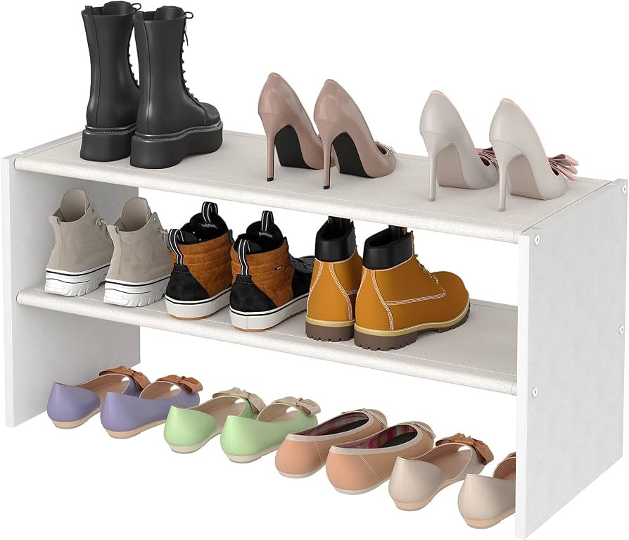 Cidaziya 2 Tier Small White Shoe Rack for Closet, Stackable Shoe Shelf Organizer for 9-12 Pairs o... | Amazon (US)