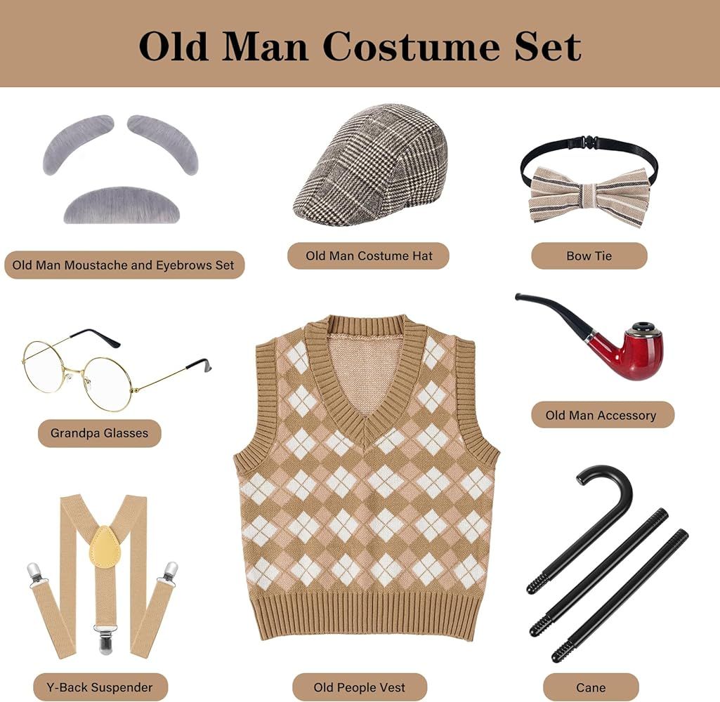 MERIABNY Old Man Costume for Kids 100th days of School Costume for Aged 3-10 | Amazon (US)