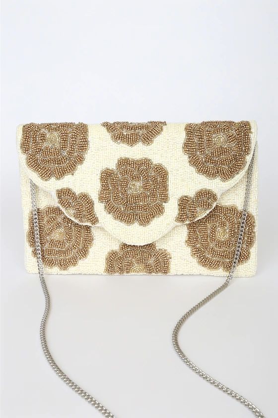 Hand-Picked White and Gold Beaded Clutch | Lulus (US)