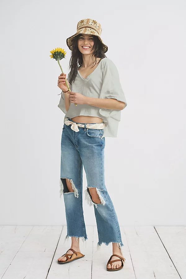 Maggie Mid-Rise Straight-Leg Jeans by We The Free at Free People, Aged To Perfection, 25 | Free People (Global - UK&FR Excluded)
