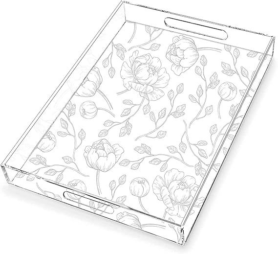 DAMAHOME Clear Acrylic Serving Tray with Handles 12"x16" Countertop Organizer Floral Tray Vanity ... | Amazon (US)