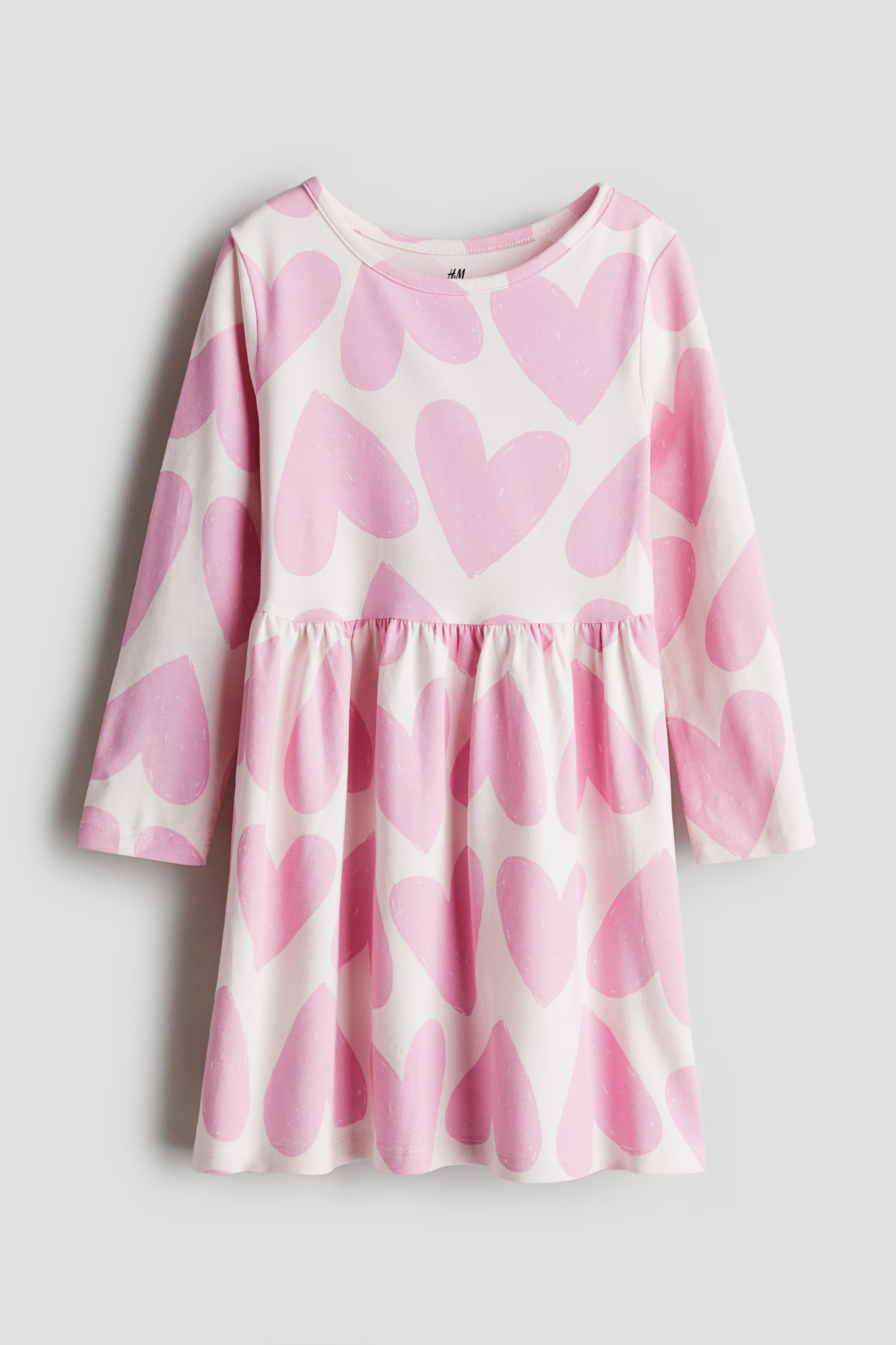 Printed Cotton Dress - Round Neck - Long sleeve - Pink/hearts - Kids | H&M US | H&M (US + CA)