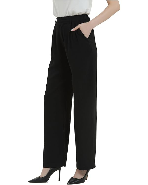 Tronjori Women High Waist Casual Straight Leg Long Business Work Suit Dress Pants Wide Leg Trouse... | Amazon (US)