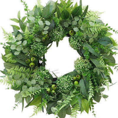 Home Collection Artificial Greenery Wreath with Eucalyptus and Fern Leaves for Front Door 24 Inch | Target