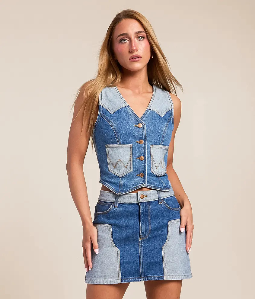 Blocked Western Denim Vest | Buckle