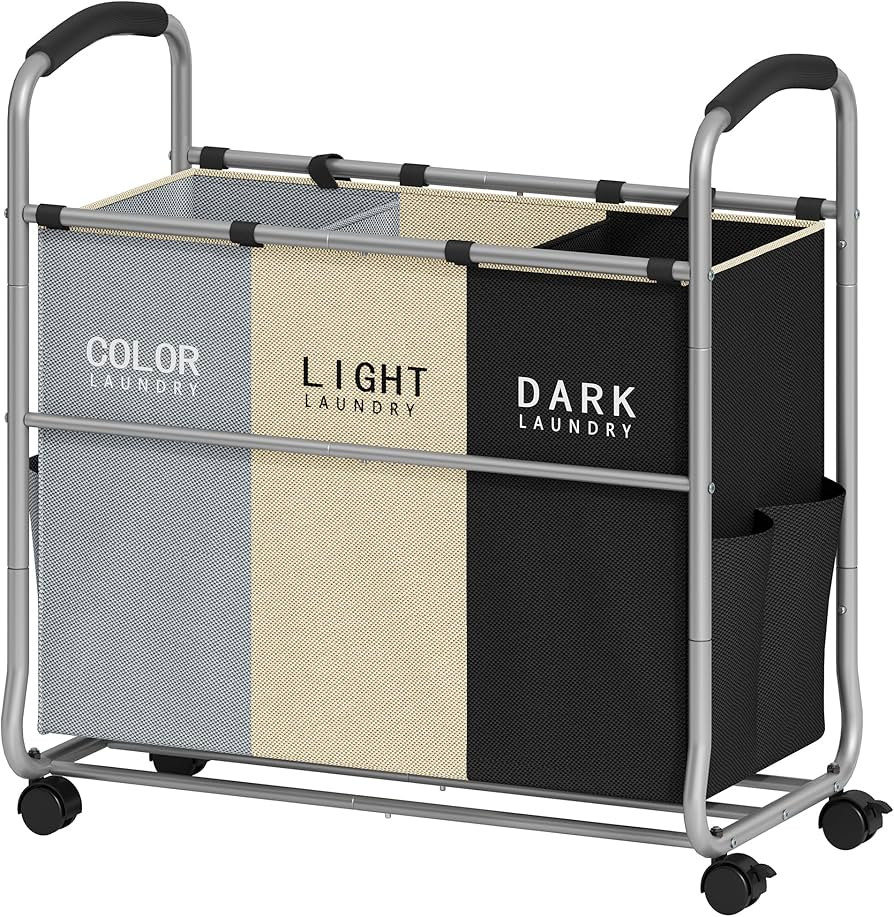 Tajsoon 3 section Laundry Hamper Sorter, Laundry Sorter Cart with Heavy Duty Lockable Wheels and ... | Amazon (US)
