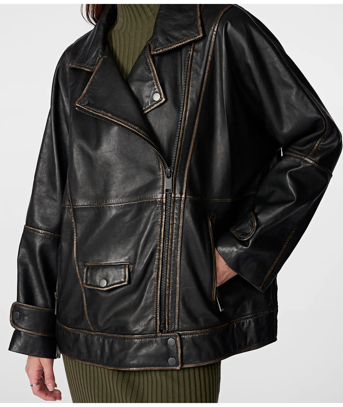 Brielle Oversized Leather Moto Jacket | Wilsons Leather