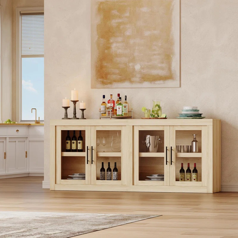 Sideboard Buffet Cabinet with Storage, Mid Century Modern Accent Cabinet with 4 Doors, Coffee Bar... | Wayfair North America