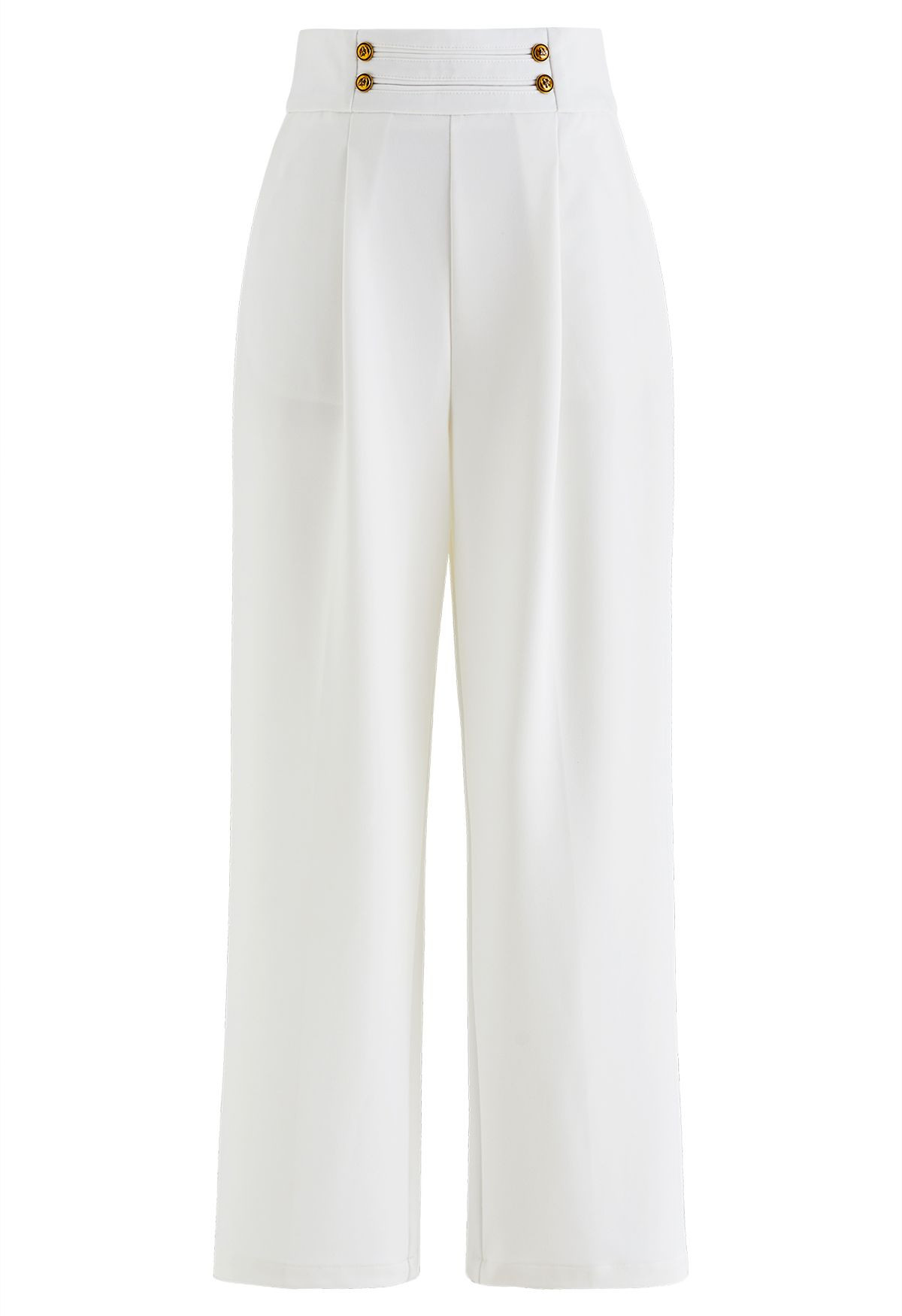 Golden Button Wide-Leg Pants in White | Chicwish