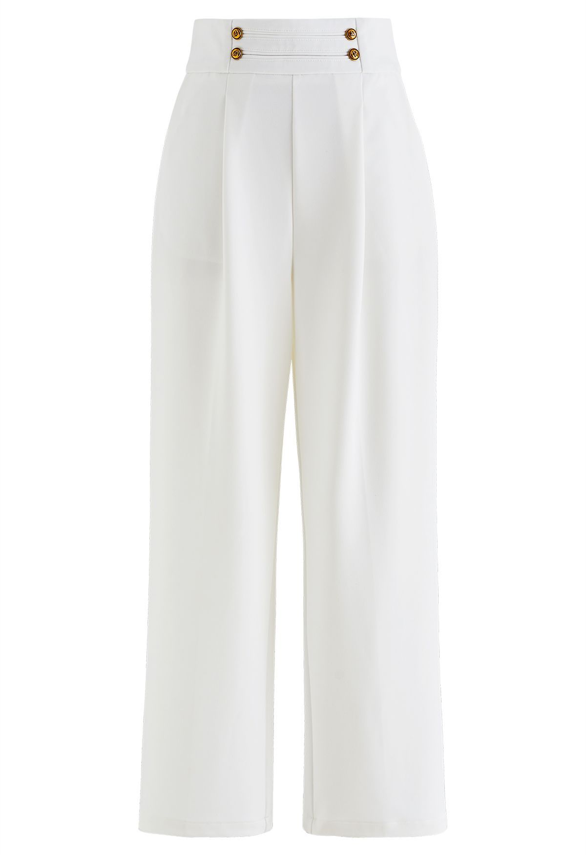 Golden Button Wide-Leg Pants in White | Chicwish