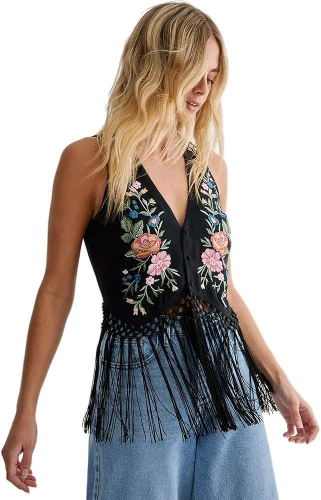 Nasty Gal Limited Hand Embroidered Tassel Beaded Vest | Amazon (US)