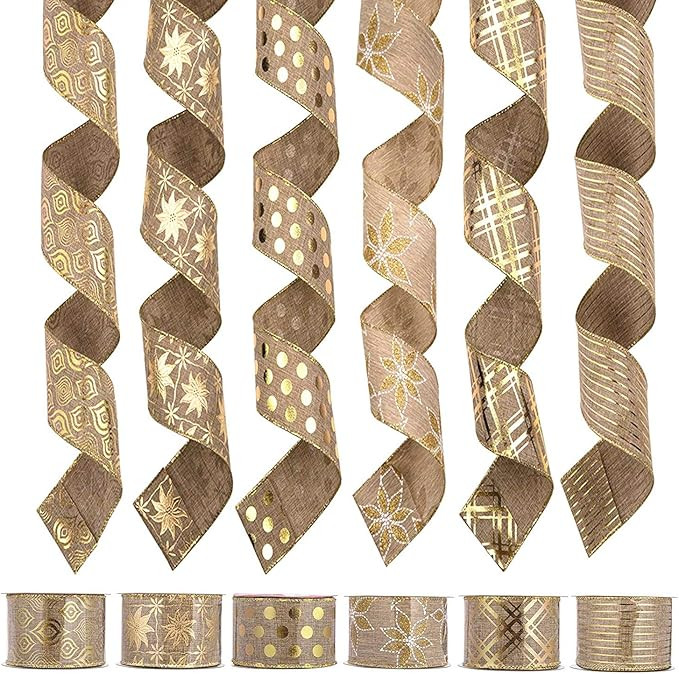 iPEGTOP 36 Yards 2.5" Wired Burlap Christmas Ribbon, Natural Jute Gift Wrapping Ribbon Wreath Bow... | Amazon (US)