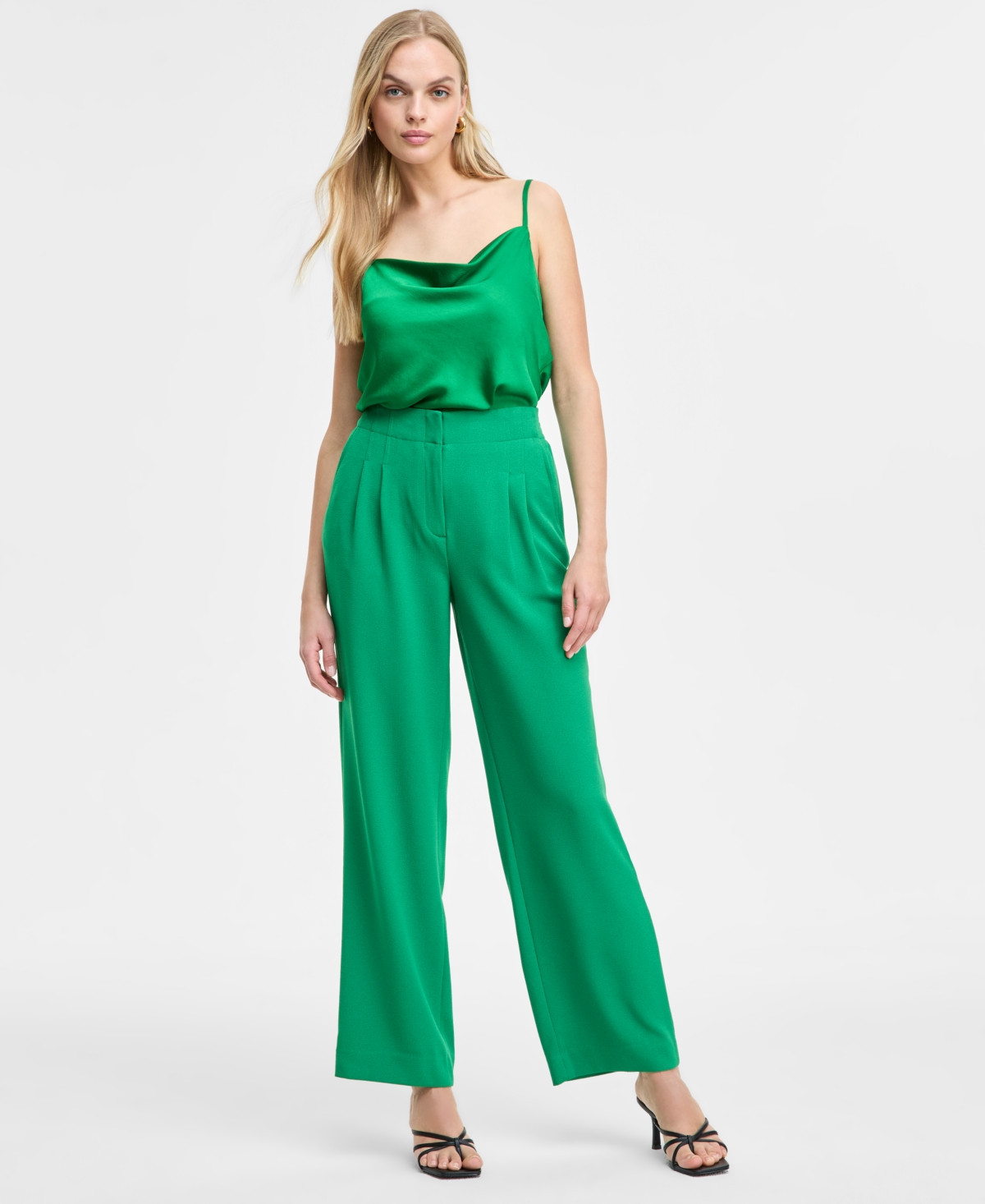 Bar Iii Women's High-Rise Pleated-Front Wide-Leg Pants, Exclusively at Macy's - Green Chili | Macy's