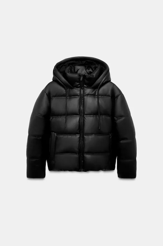 WATER-REPELLENT AND WINDPROOF QUILTED FAUX LEATHER ANORAK | Zara UK