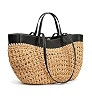 Straw Beach Bags for Women, Boho Summer Purse Tote with PU Shoulder Strap | Amazon (US)