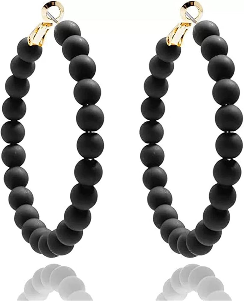 Wooden Beaded Hoop Earrings Handmade Natural Bohemian Circle Round Bead Earrings for Women Statem... | Amazon (US)