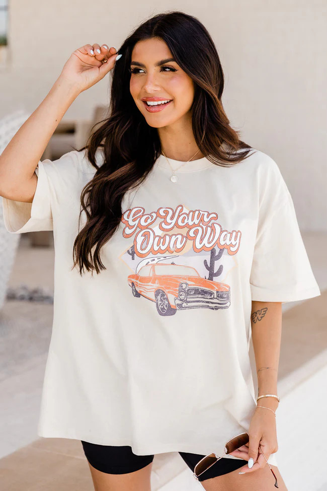 Go your Own Way Ivory Comfort Color Graphic Tee | Pink Lily