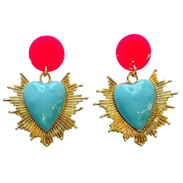 Neon Sacred Heart Earrings Baby Blue and Pink | HOLST + LEE