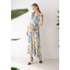 Crystal Trimmed Watercolor Painting Floral Maxi Dress | Chicwish