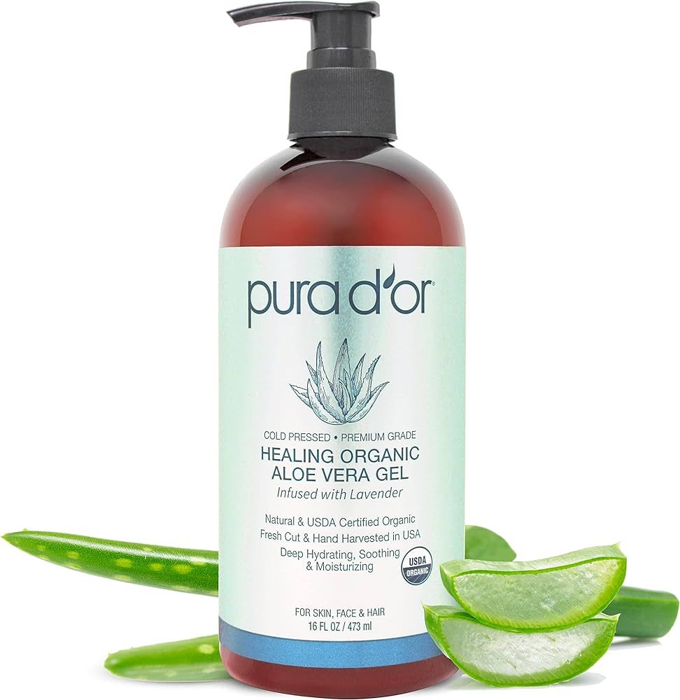 PURA D'OR 16 Oz ORGANIC Aloe Vera Gel - Lavender - All Natural - ZERO Artificial Preservatives - ... | Amazon (US)