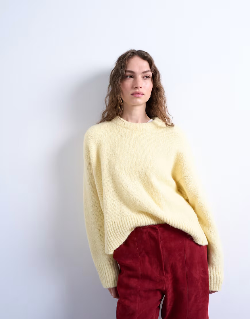Topshop knitted wool blend fluffy ultimate jumper in buttermilk-Yellow | ASOS (Global)