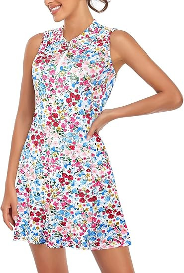 Cucuchy Style Womens Polo Tennis Golf Dresses with Shorts Sleeveless Zip Up Athletic Dress | Amazon (US)
