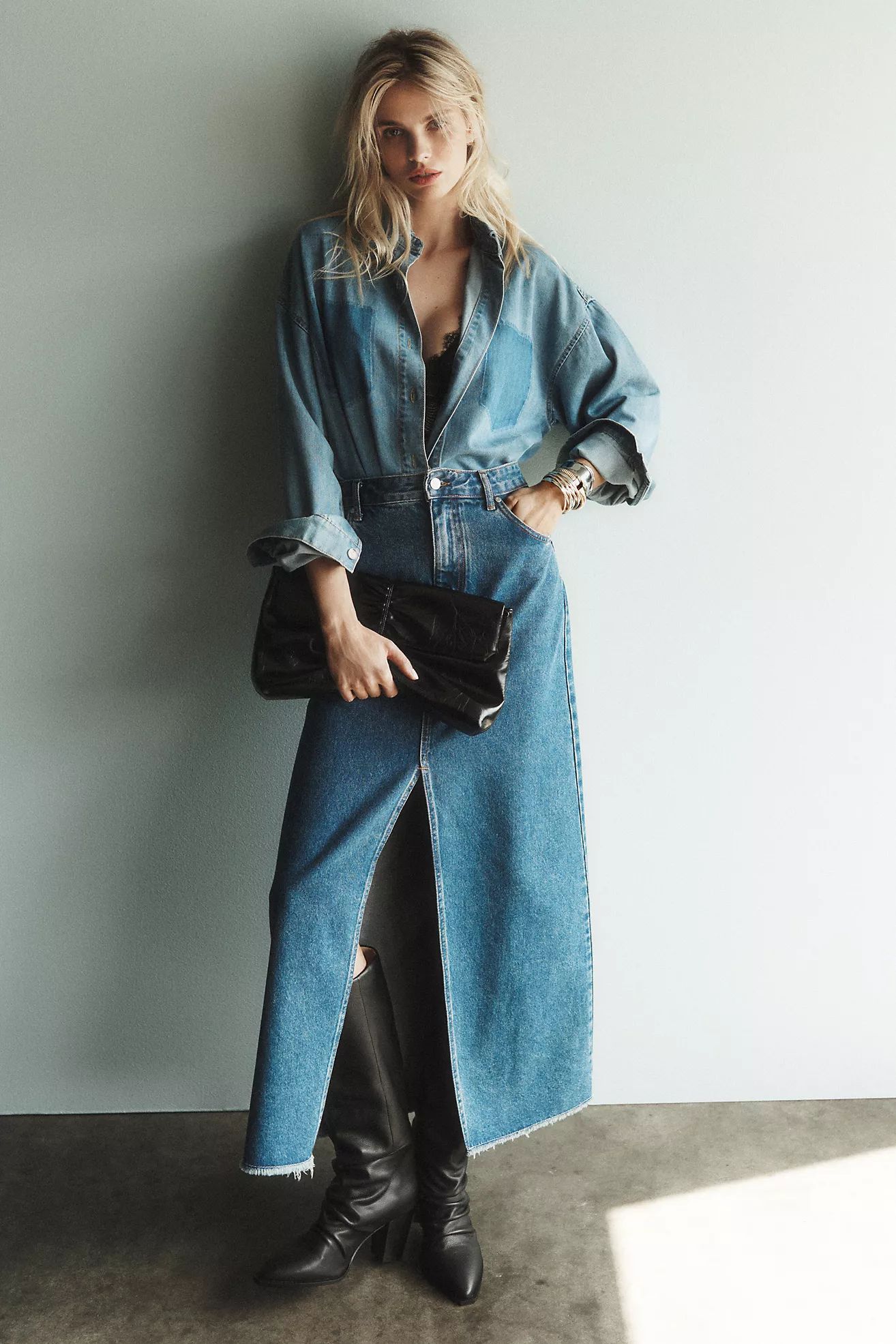 The Madi Front-Slit Denim Skirt by Pilcro | Anthropologie (US)