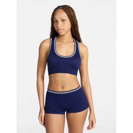 No Boundaries Seamless Racerback Bralette and Boyshort Set, 2-Piece, Women's XS-XXXL | Walmart (US)