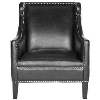 SAFAVIEH McKinley Antique Black Leather Club Arm Chair-MCR4735A - The Home Depot | The Home Depot