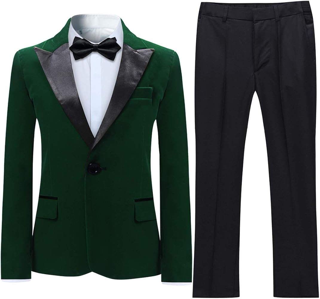 Boyland Boys Tuxedo Suit Velvet Peak Lapel Vintage 2 Pieces Slim Fit Jacket Pants Suit Set Prom P... | Amazon (US)