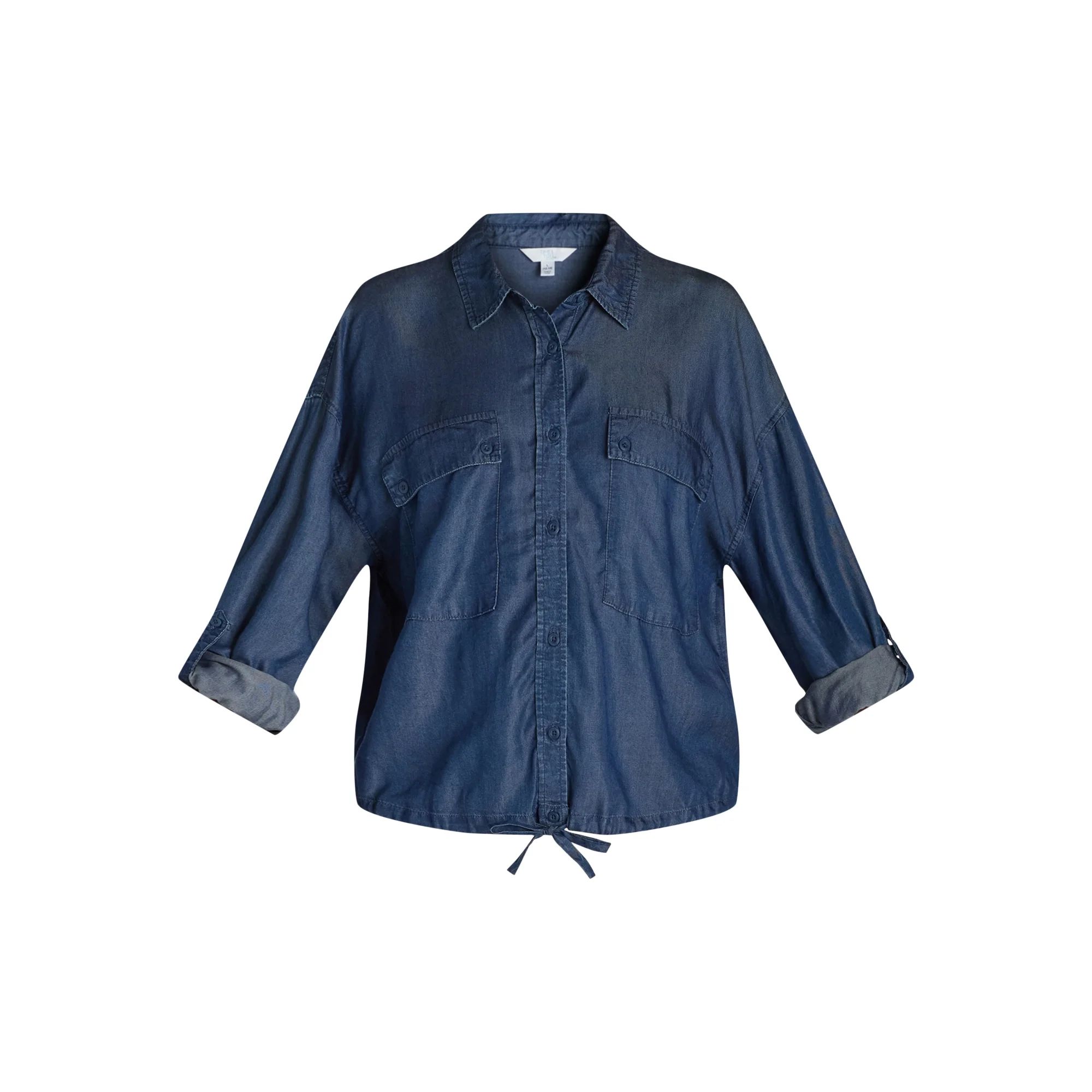 Time and Tru Women's Chambray Drawstring Blouse, Sizes XS-XXXL | Walmart (US)