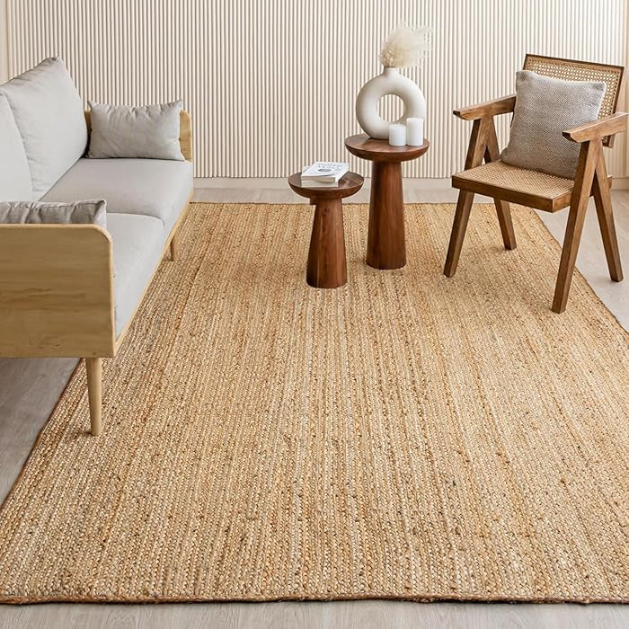 HOMEMONDE Solid Braided 8'x10' Jute Area Rug Natural - Eco Friendly Premium Fiber - Durable and R... | Amazon (US)