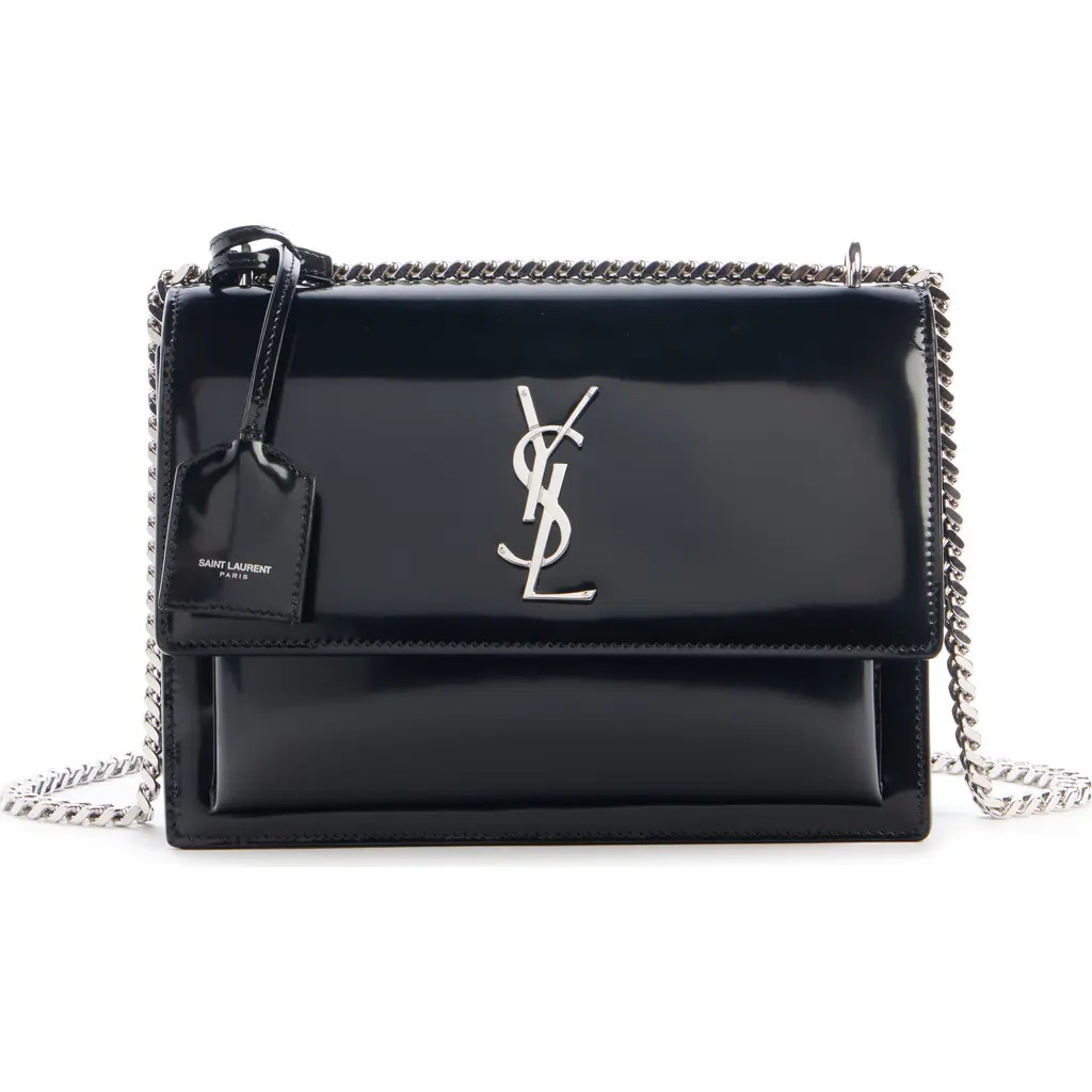 Saint Laurent Medium Sunset Patent Leather Shoulder Bag in Nero at Nordstrom | Nordstrom