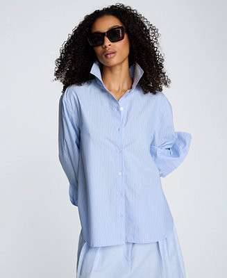 Kenneth Cole Women's Striped Woven Collared Top - Macy's | Macy's