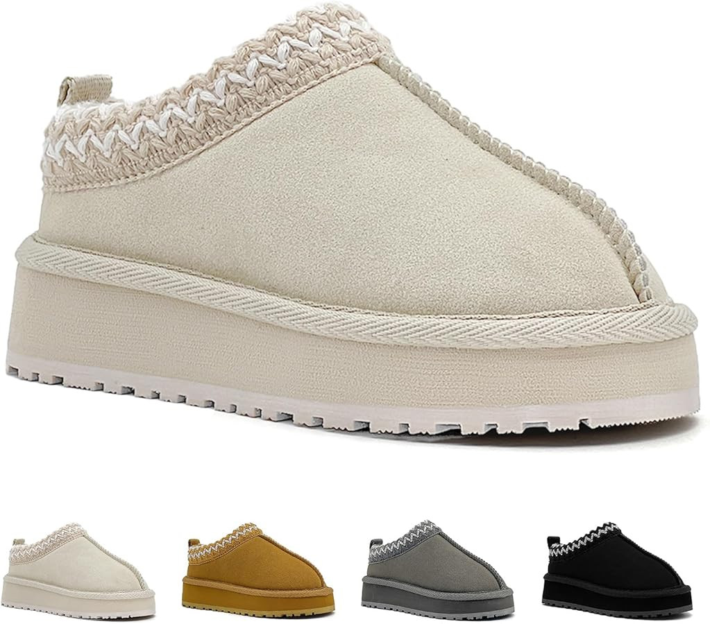 Kids Platform Slippers - Cozy Faux Fur Lined Warm Indoor Outdoor Home Plush Mini Boots for Little... | Amazon (US)