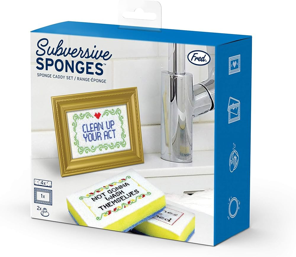Genuine Fred Subversive Sponges, R Version, Embroidered Kitchen Sponges with Frame | Amazon (US)