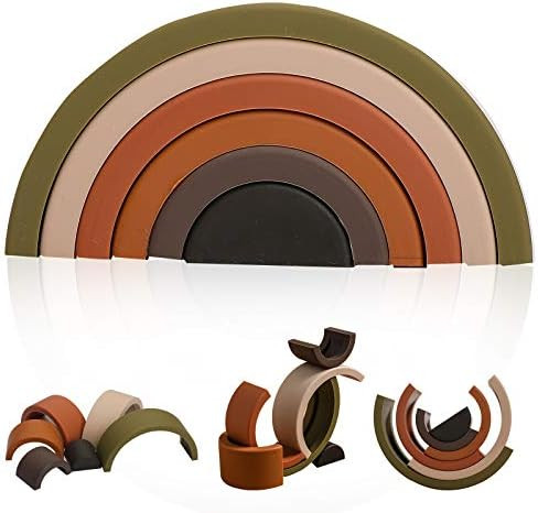 Rainbow Stacker Toys 6pcs Building Blocks Set Silicone Stacking Toy Early Matching Educational Mo... | Amazon (US)