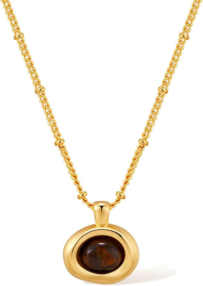 Jean Beau Gold Stone Pendant Necklaces for Women, Chunky Gemstone Dangle Necklace Wedding Prom Fa... | Amazon (US)