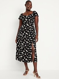 Flutter-Sleeve Crepe Midi Dress | Old Navy (US)