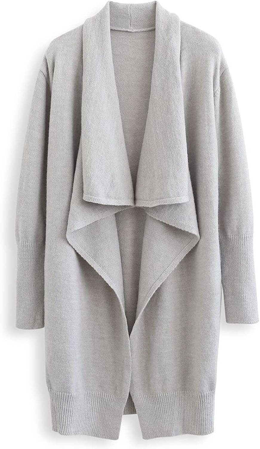 CHICWISH Women's Classy Light Tan/Black Open Front Knit Coat Cardigan | Amazon (US)